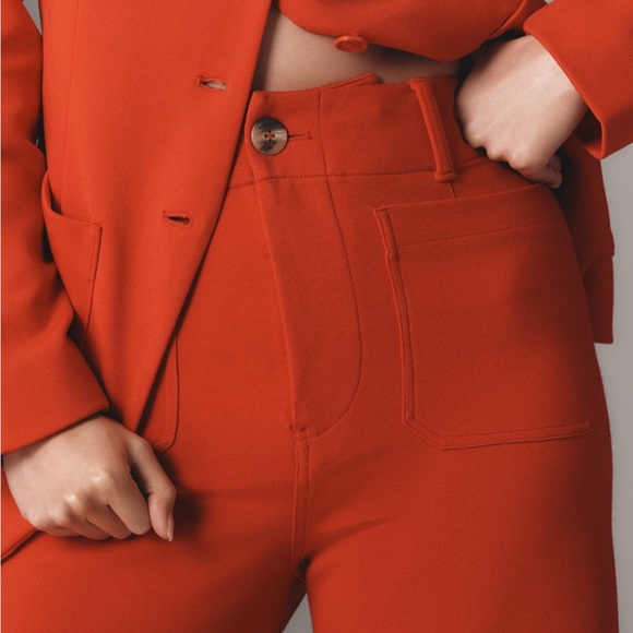 Colette knit crop wide leg pants in a Tomato Hue - Picture 3 of 8